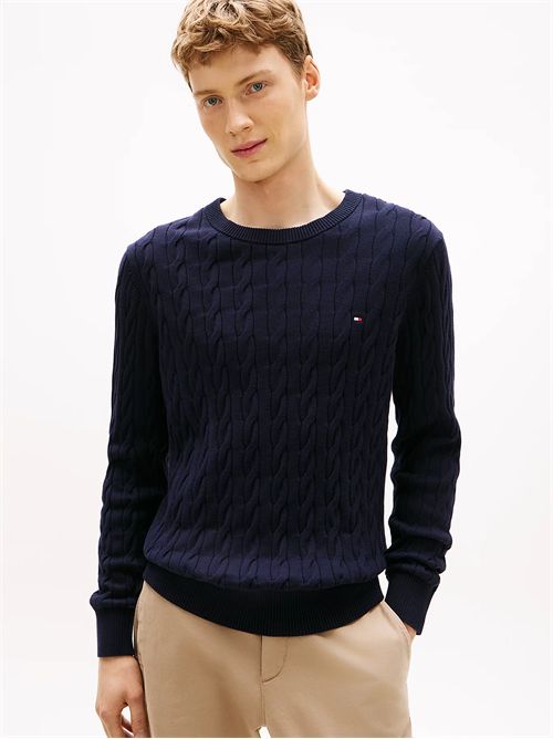 Pullover in maglia intrecciata con bandierina TOMMY HILFIGER | MW0MW33132DW5